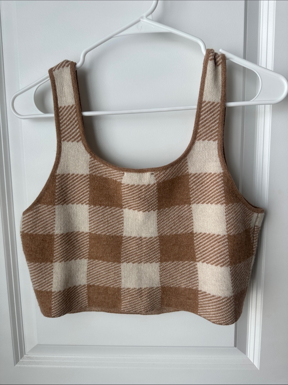 Reformation Tan and Cream Plaid Knit Cardigan & Tank Set - Picture 7 of 7